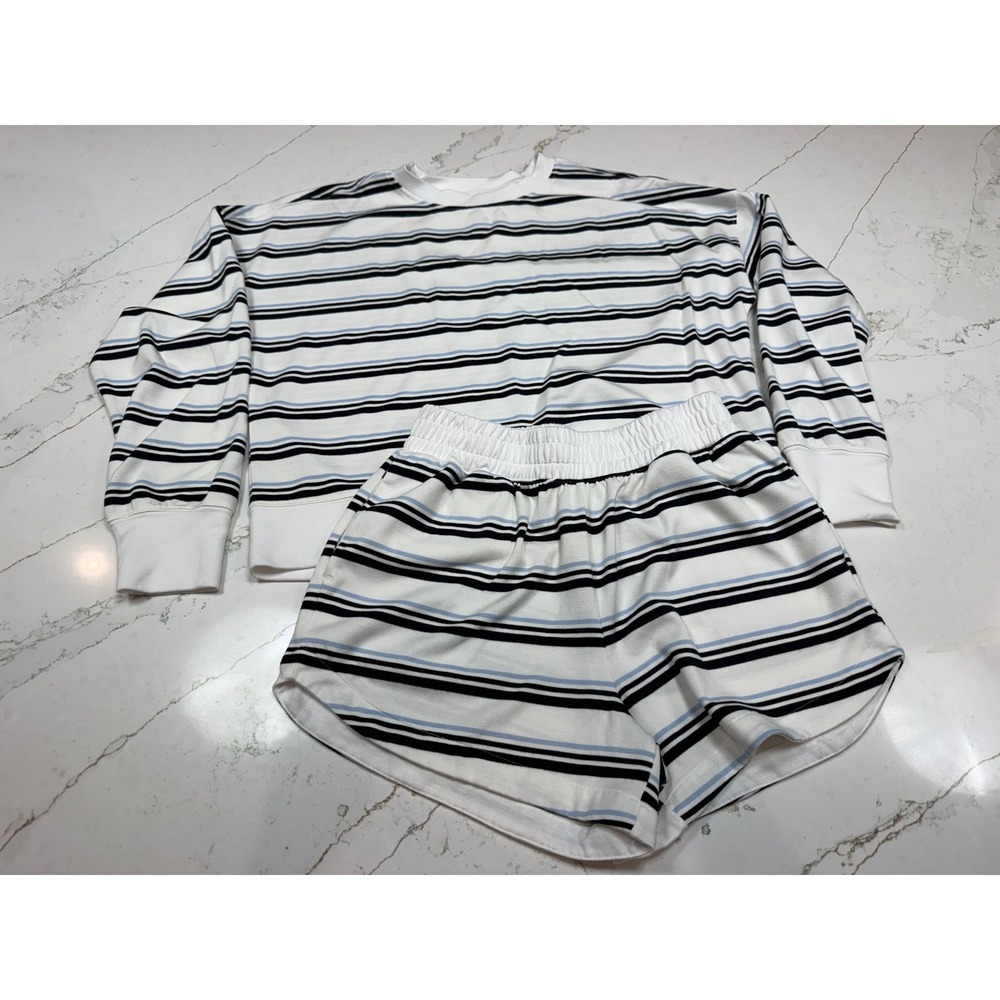 Danskin Womens Small Striped Loungewear Set White
